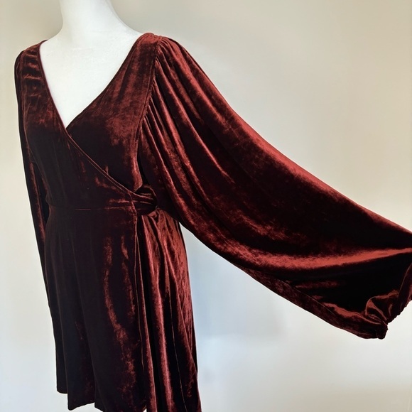 A.L.C. Carlo Cognac Rust Velvet Wrap Long Sleeve Dress 4 - Picture 6 of 10